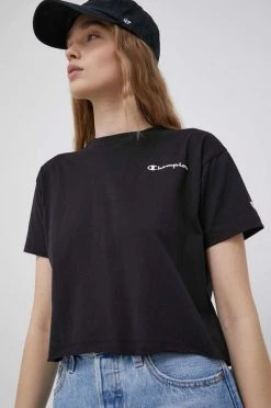 Γυναικεία Κοντομάνικο Βαμβακερό μπλουζάκι Champion μαύρο